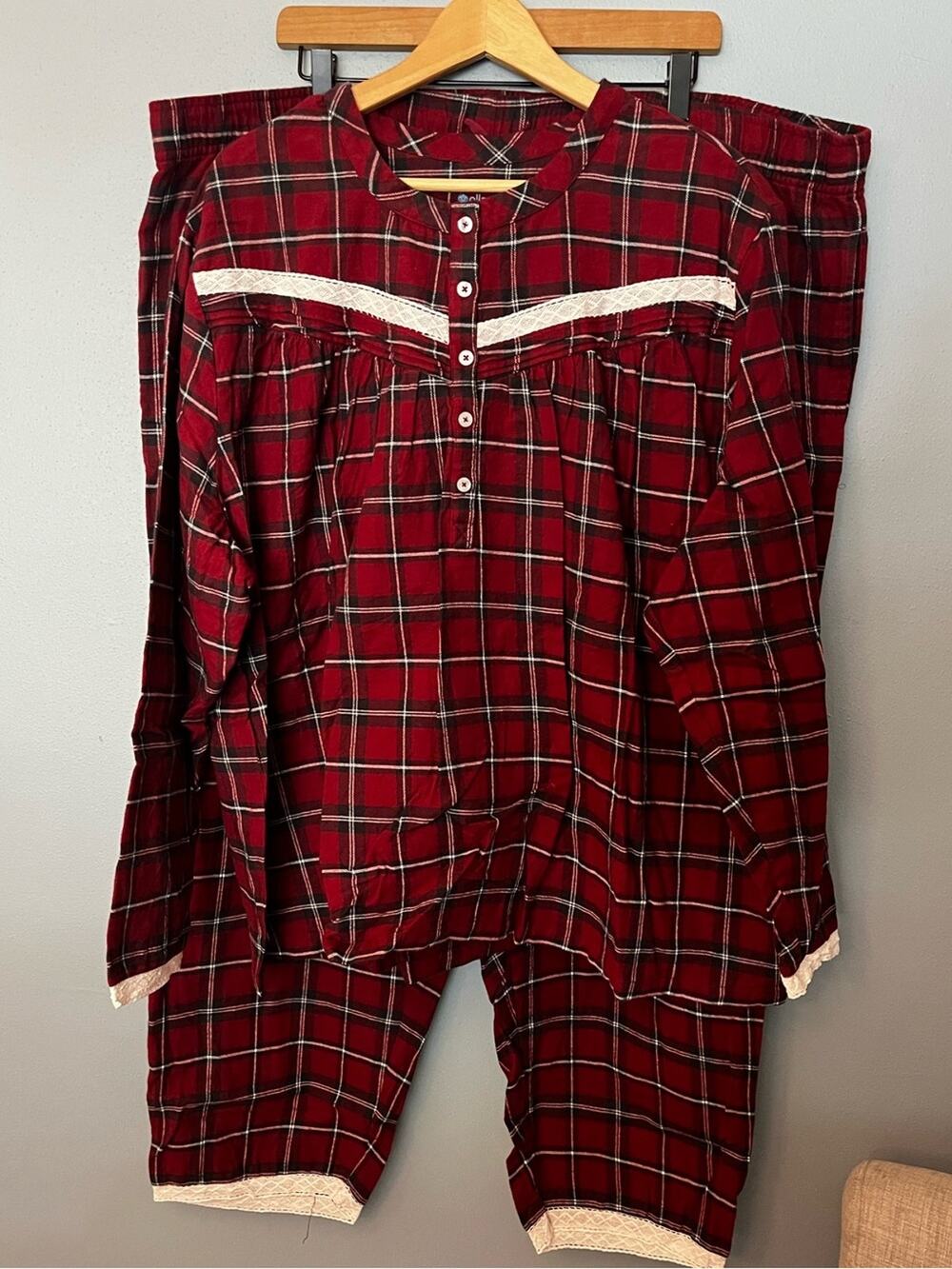 Ella Simone Plaid Pajama Set with Lace Trim from Vermont Country Store